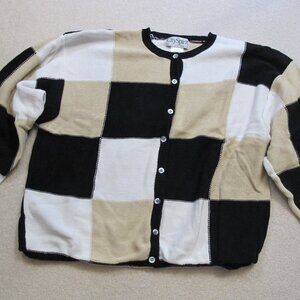 City Spirit plaid cardigan in tan, black and white  XL (16-18)